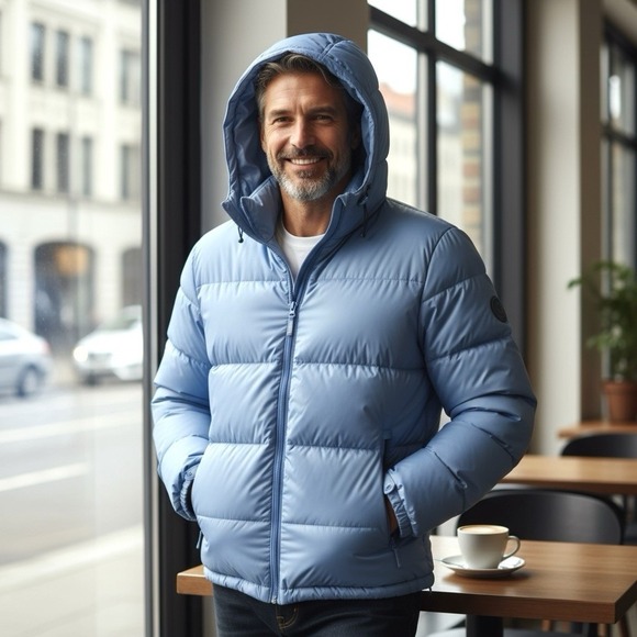Lands End Jacket Mens Goose Down Puffer Hooded Parka Snowboarding Blue Sz Large - Picture 1 of 14